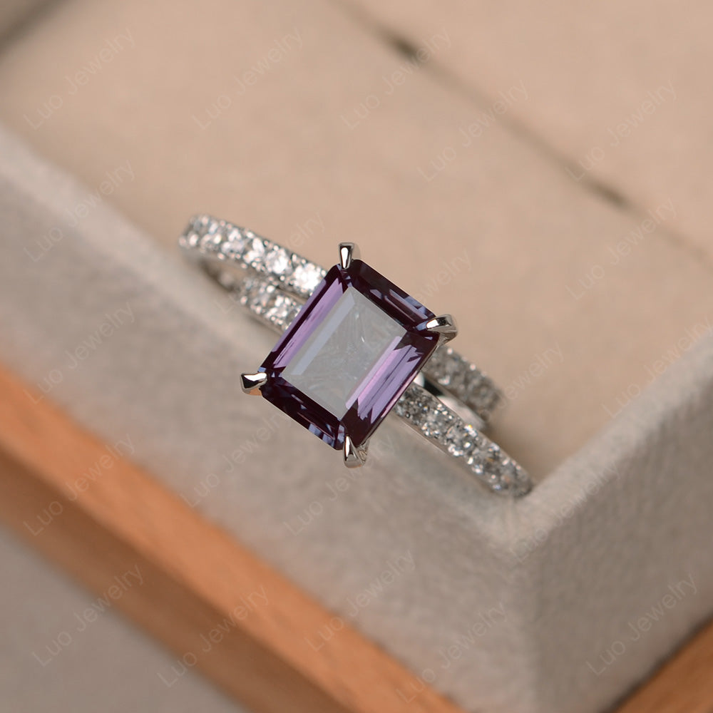 Emerald Cut Alexandrite Bridal Set Wedding Ring - LUO Jewelry