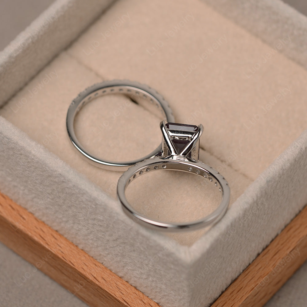 Emerald Cut Alexandrite Bridal Set Wedding Ring - LUO Jewelry
