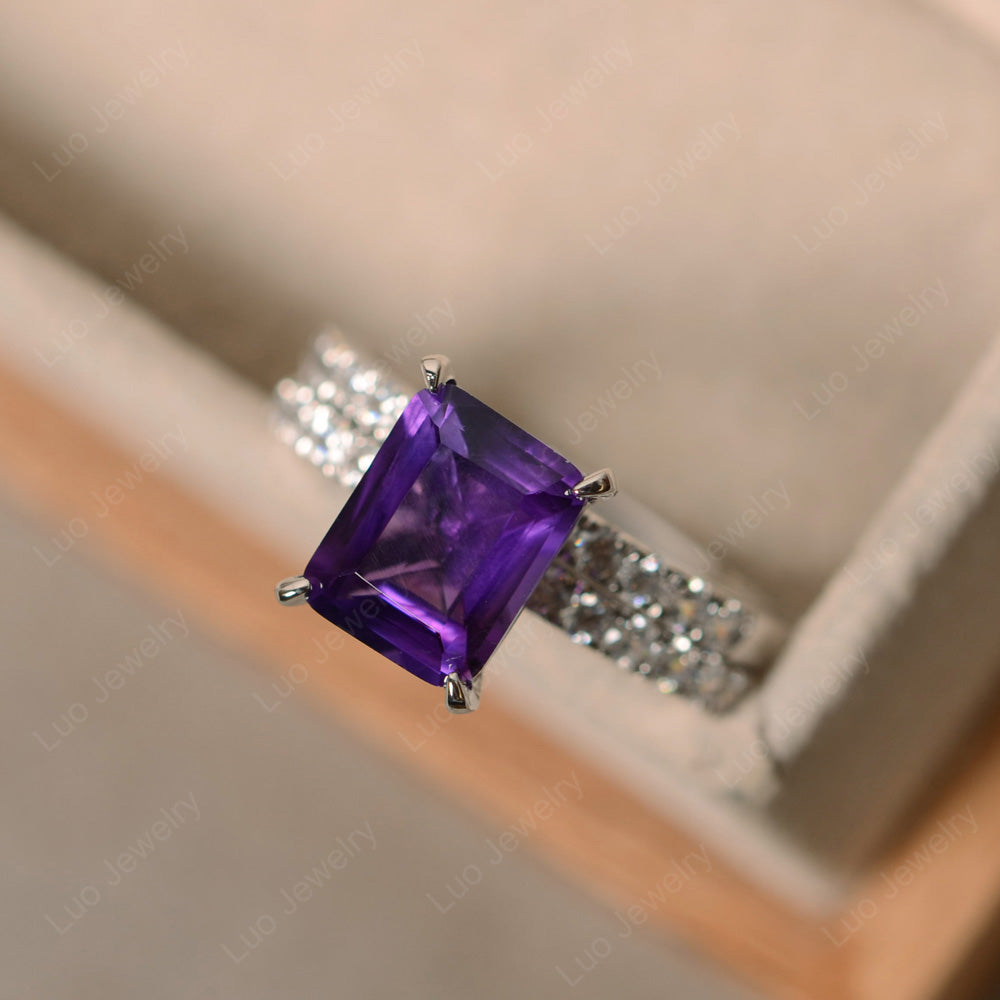 Emerald Cut Amethyst Bridal Set Wedding Ring - LUO Jewelry