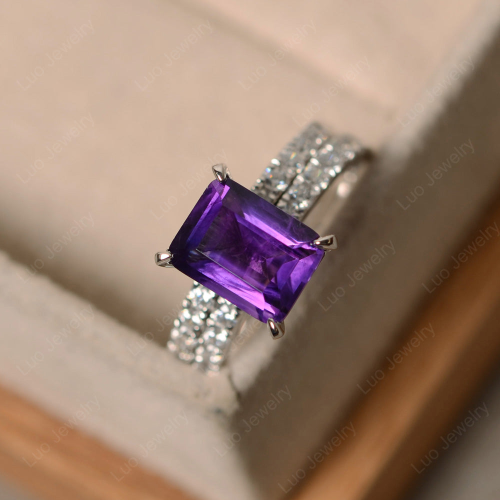 Emerald Cut Amethyst Bridal Set Wedding Ring - LUO Jewelry