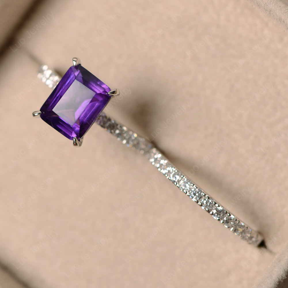 Emerald Cut Amethyst Bridal Set Wedding Ring - LUO Jewelry