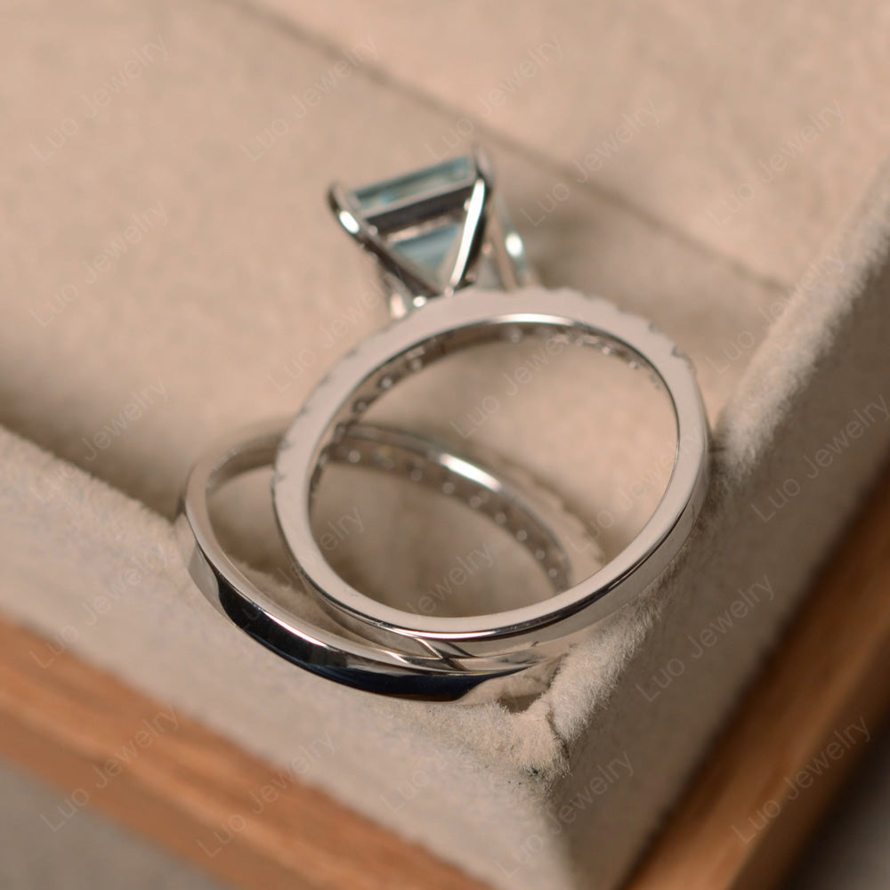 Emerald Cut Aquamarine Bridal Set Wedding Ring - LUO Jewelry