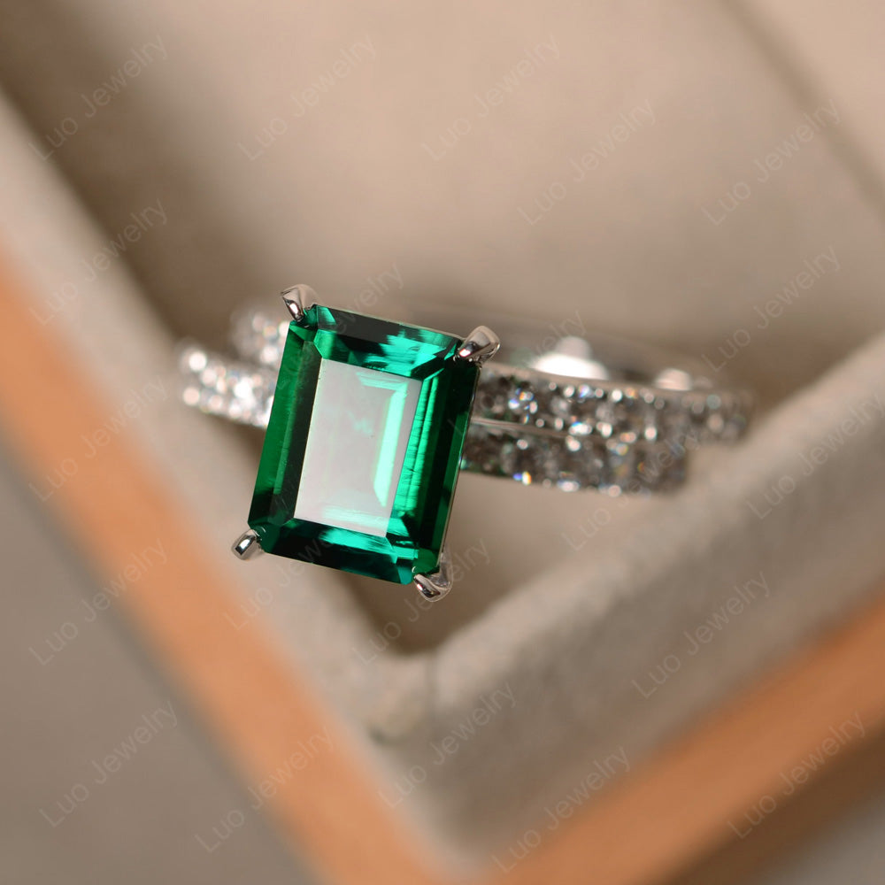 Emerald Cut Lab Emerald Bridal Set Wedding Ring - LUO Jewelry