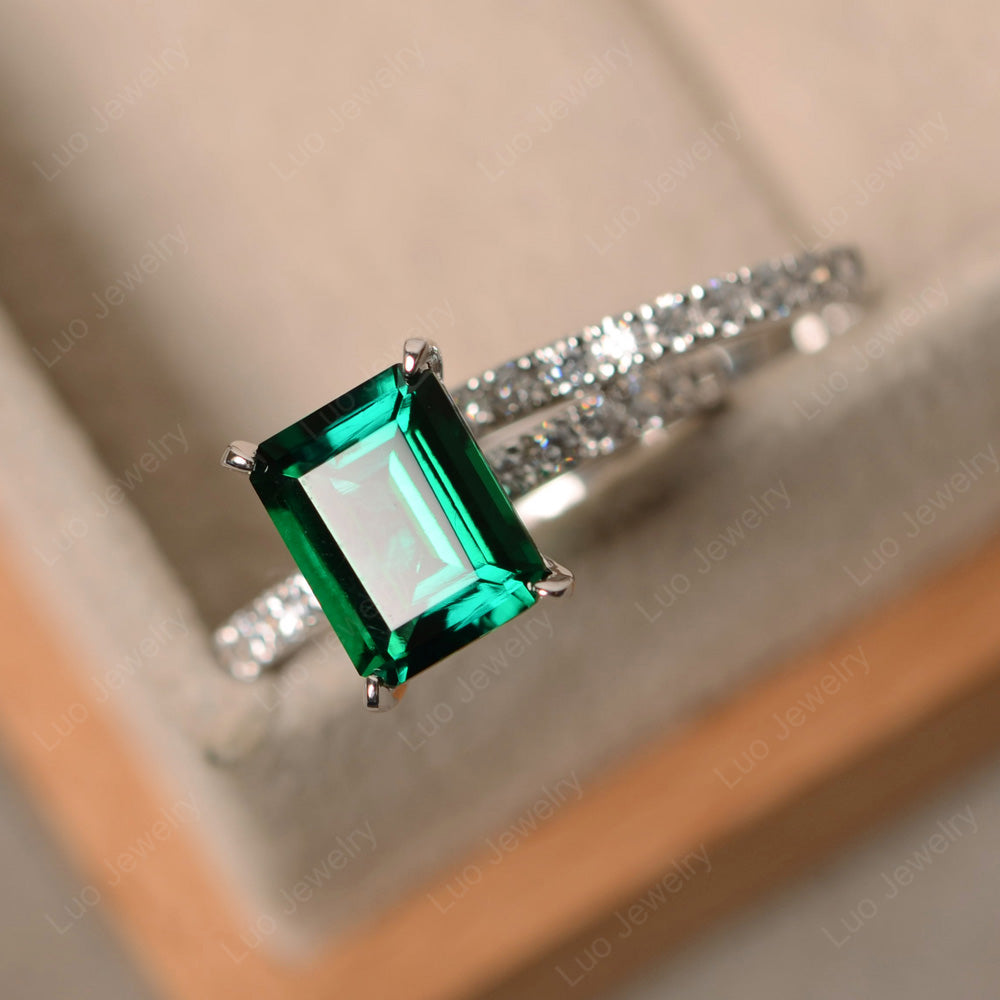 Emerald Cut Lab Emerald Bridal Set Wedding Ring - LUO Jewelry