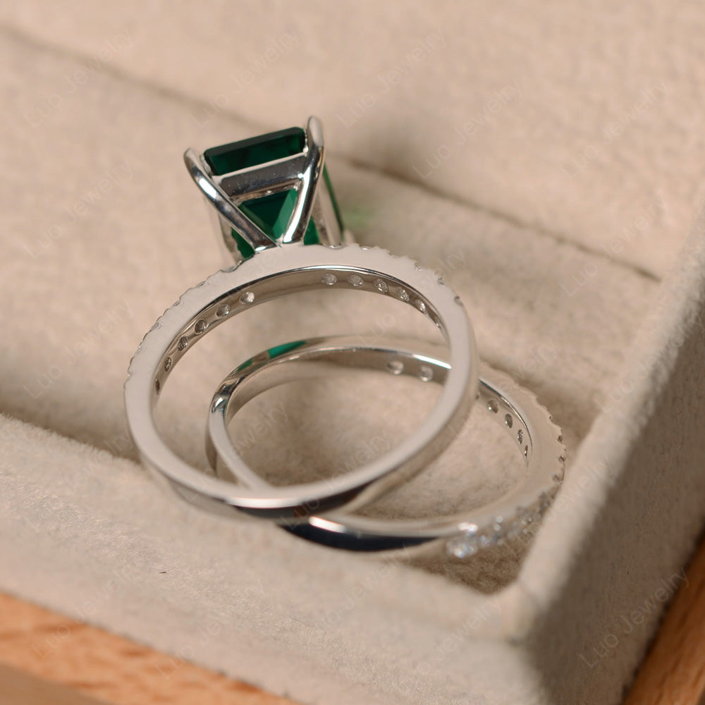 Emerald Cut Lab Emerald Bridal Set Wedding Ring - LUO Jewelry