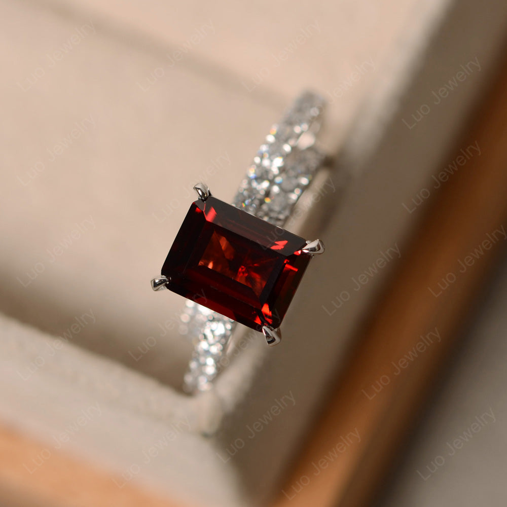 Emerald Cut Garnet Bridal Set Wedding Ring - LUO Jewelry