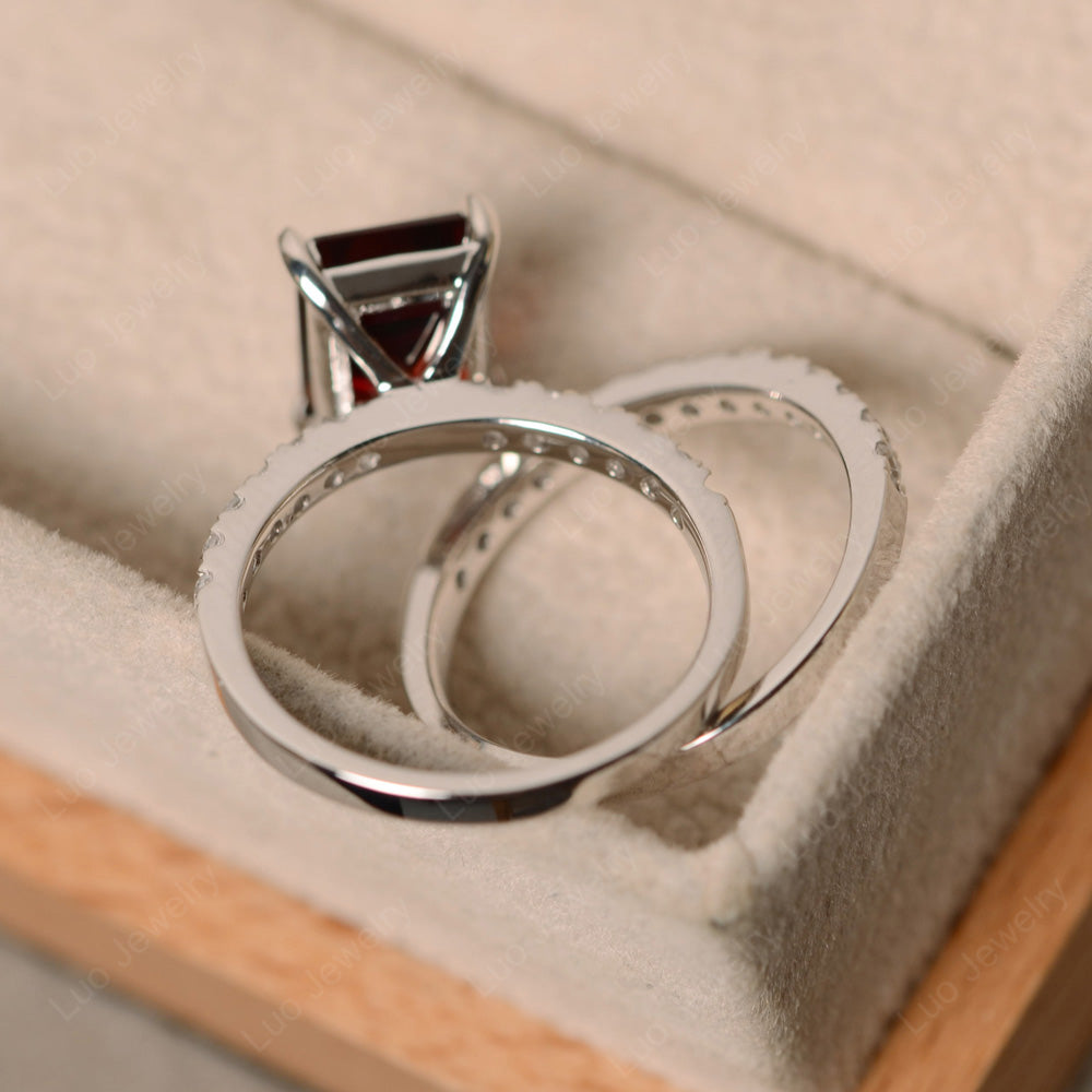 Emerald Cut Garnet Bridal Set Wedding Ring - LUO Jewelry