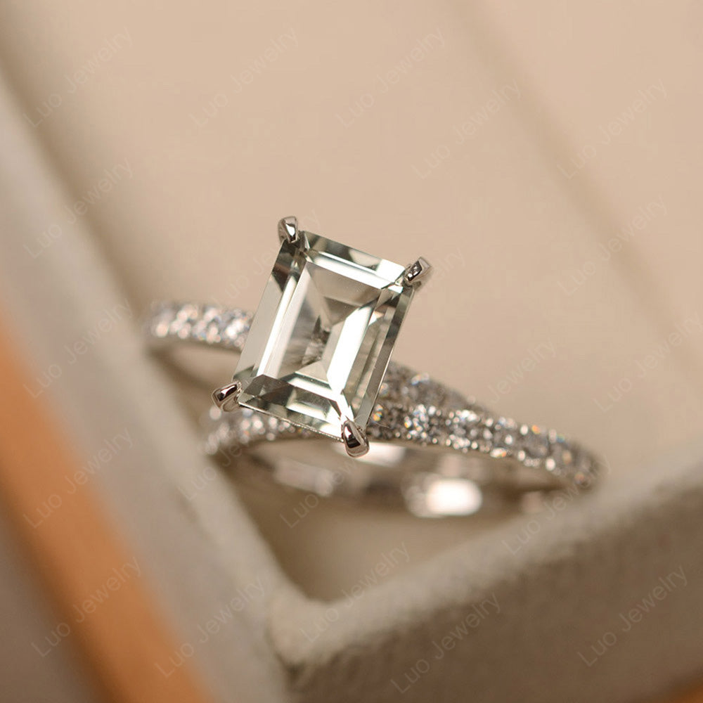 Emerald Cut Green Amethyst Bridal Set Wedding Ring - LUO Jewelry