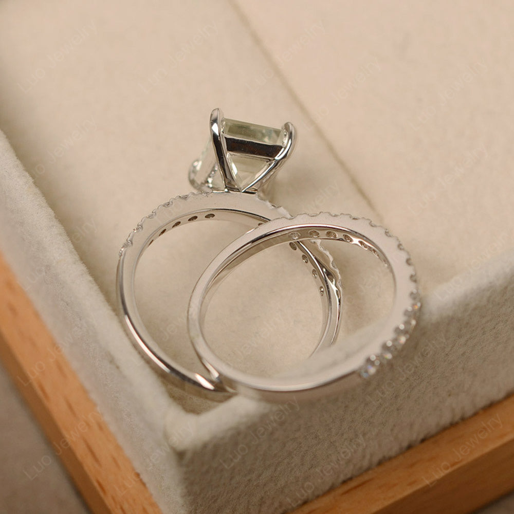 Emerald Cut Green Amethyst Bridal Set Wedding Ring - LUO Jewelry