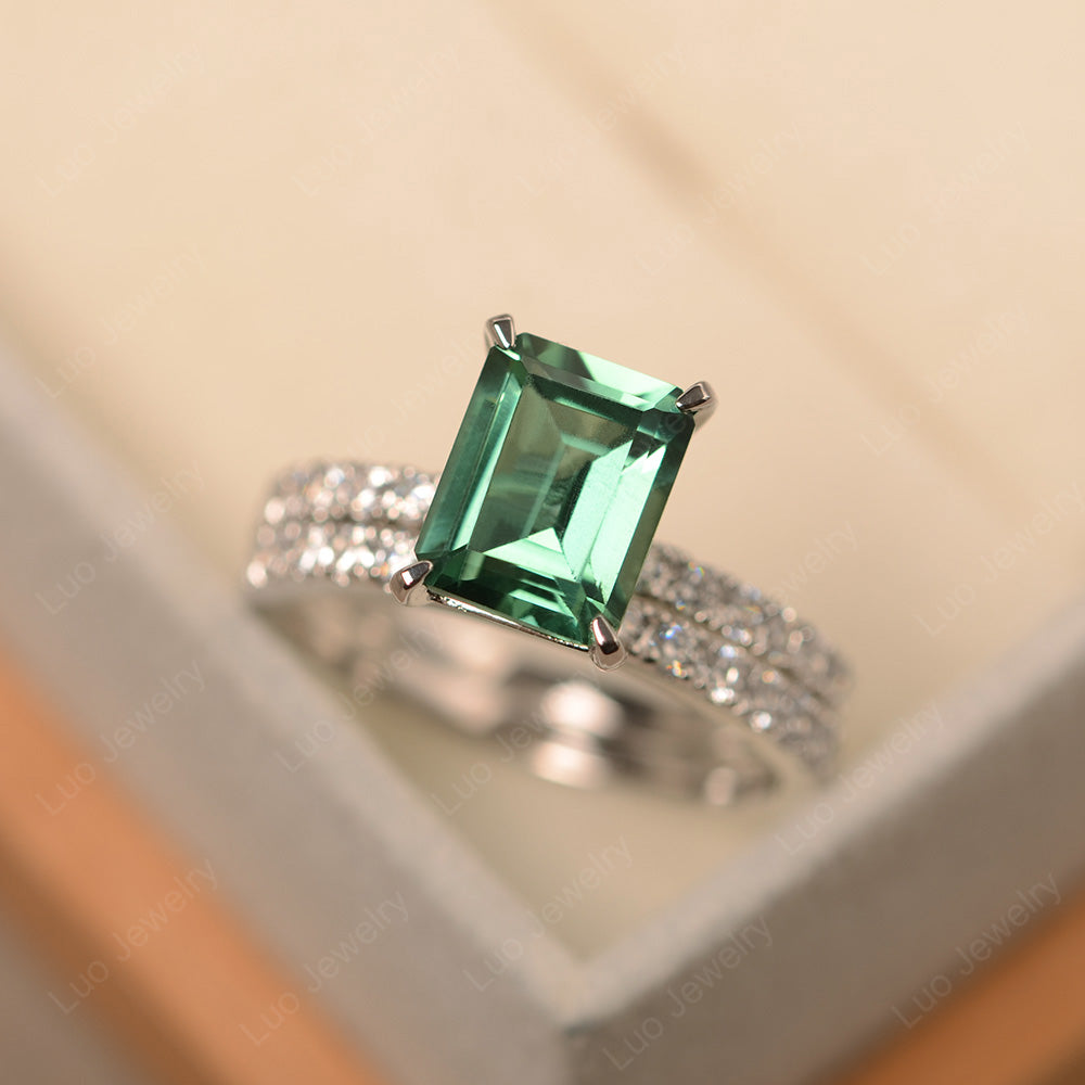 Emerald Cut Green Sapphire Bridal Set Wedding Ring - LUO Jewelry