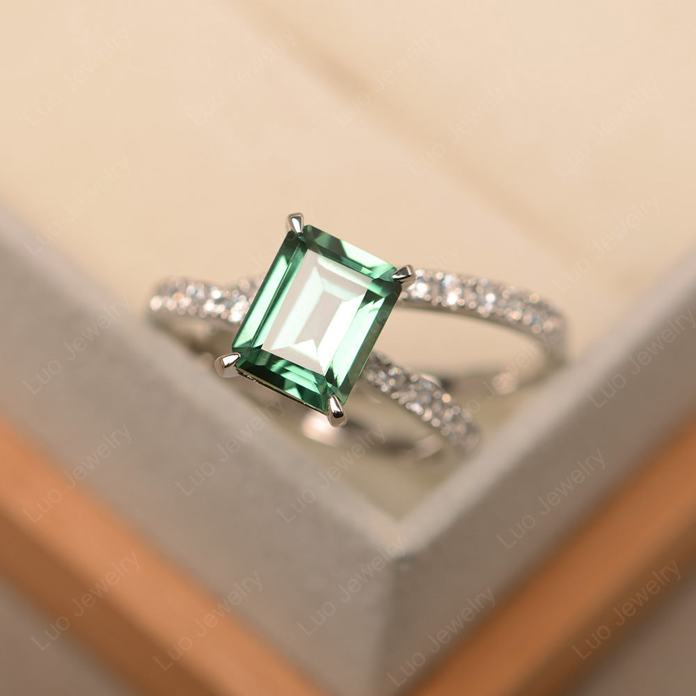 Emerald Cut Green Sapphire Bridal Set Wedding Ring - LUO Jewelry