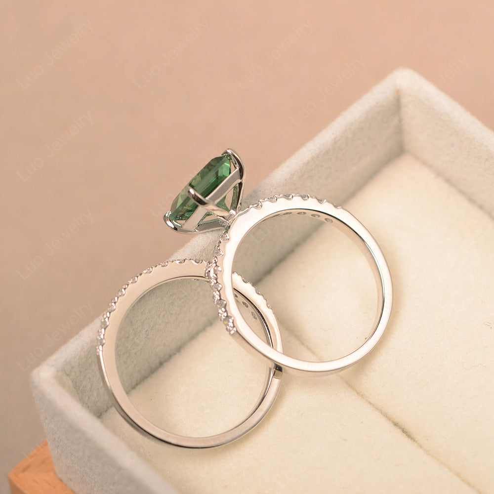 Emerald Cut Green Sapphire Bridal Set Wedding Ring - LUO Jewelry