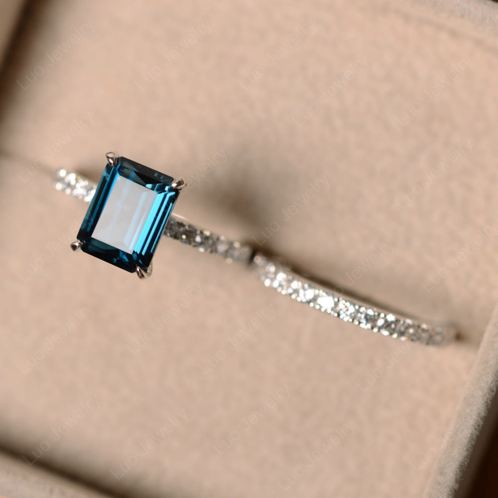 Emerald Cut London Blue Topaz Bridal Set Wedding Ring - LUO Jewelry