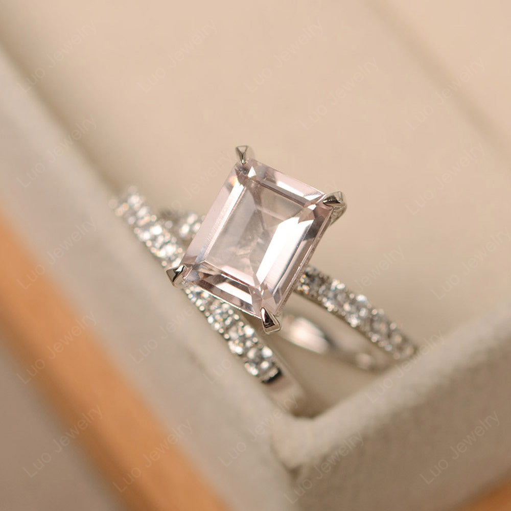 Emerald Cut Morganite Bridal Set Wedding Ring - LUO Jewelry