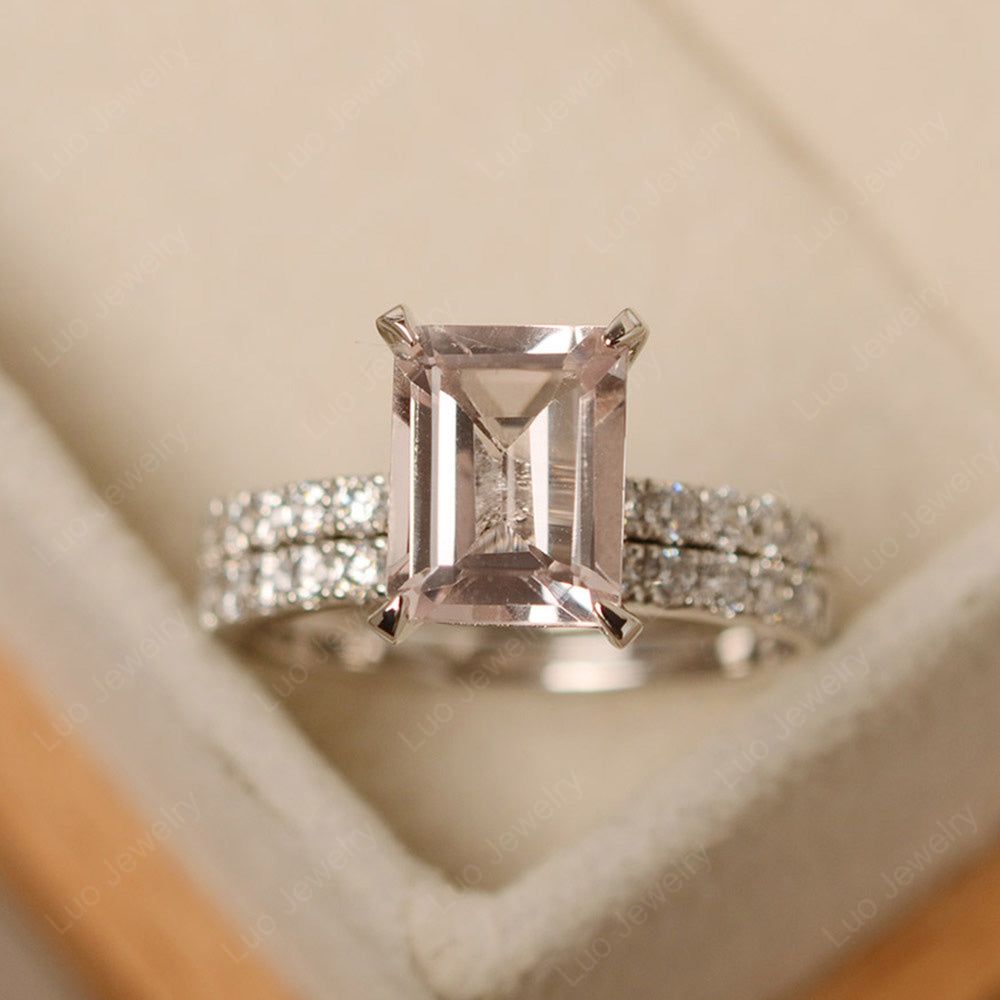 Emerald Cut Morganite Bridal Set Wedding Ring - LUO Jewelry