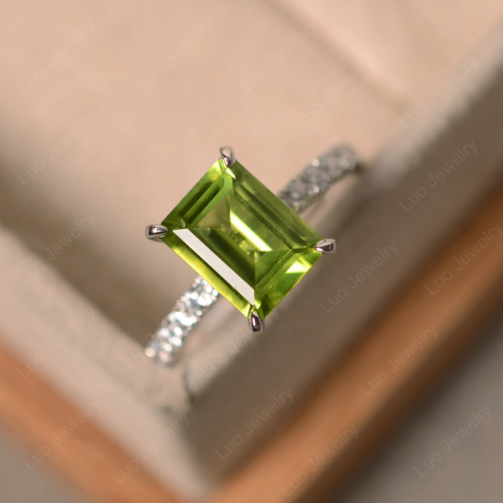 Emerald Cut Peridot Bridal Set Wedding Ring - LUO Jewelry