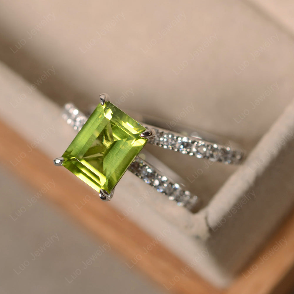 Emerald Cut Peridot Bridal Set Wedding Ring - LUO Jewelry