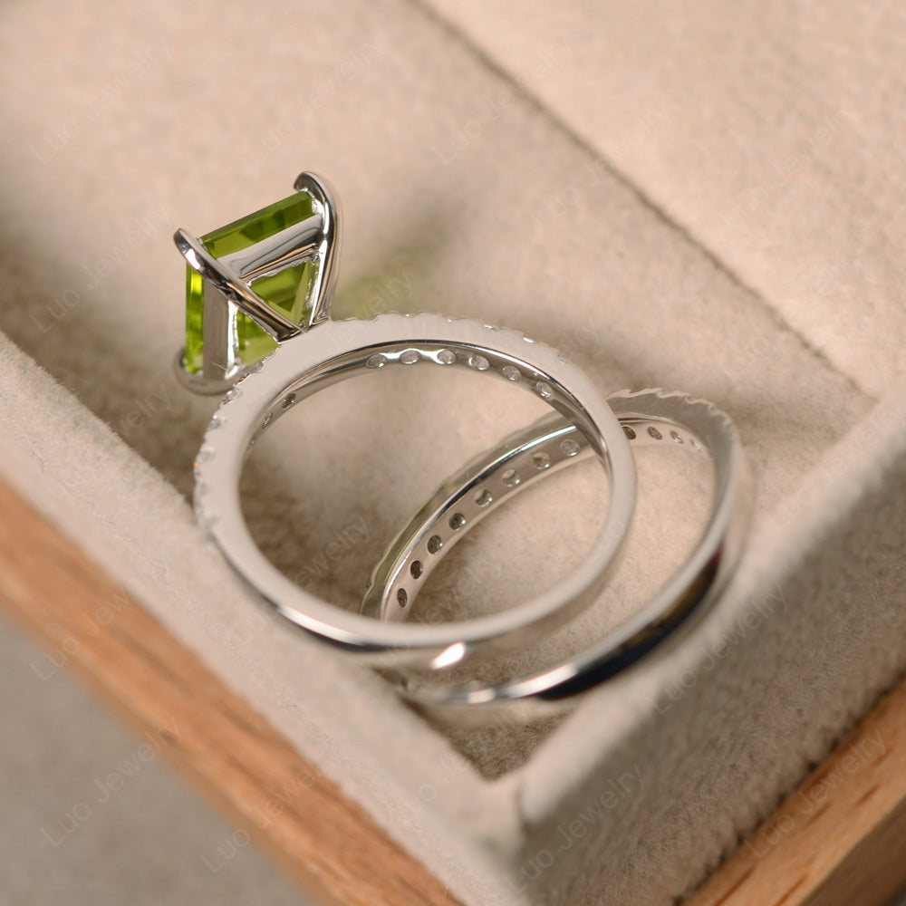 Emerald Cut Peridot Bridal Set Wedding Ring - LUO Jewelry