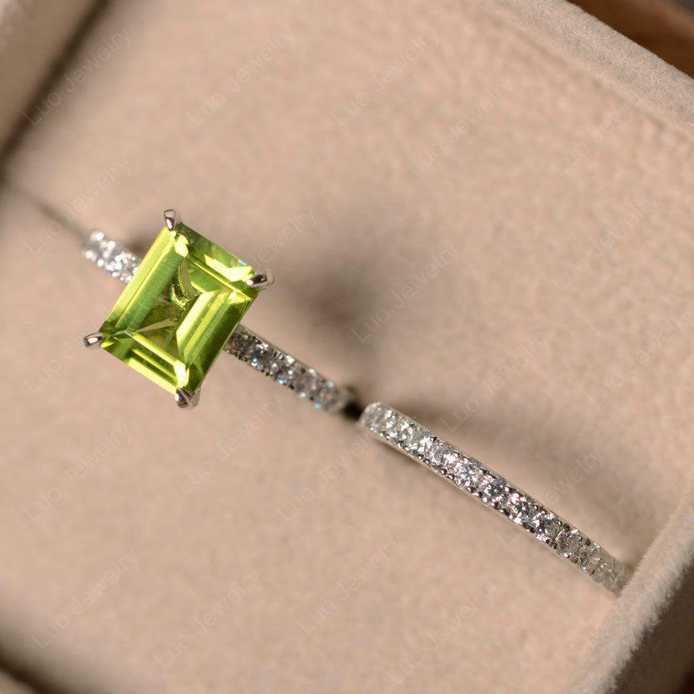 Emerald Cut Peridot Bridal Set Wedding Ring - LUO Jewelry