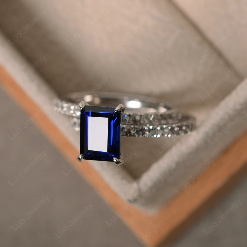 Emerald Cut Lab Sapphire Bridal Set Wedding Ring - LUO Jewelry