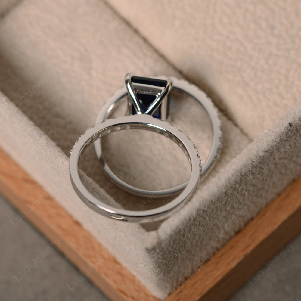 Emerald Cut Lab Sapphire Bridal Set Wedding Ring - LUO Jewelry