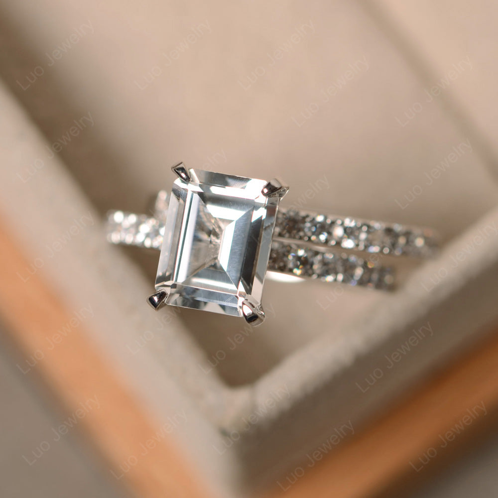 Emerald Cut White Topaz Bridal Set Wedding Ring - LUO Jewelry