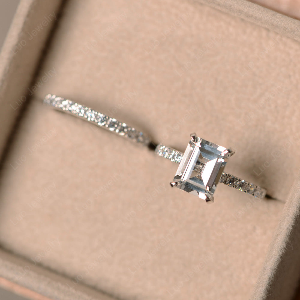 Emerald Cut White Topaz Bridal Set Wedding Ring - LUO Jewelry