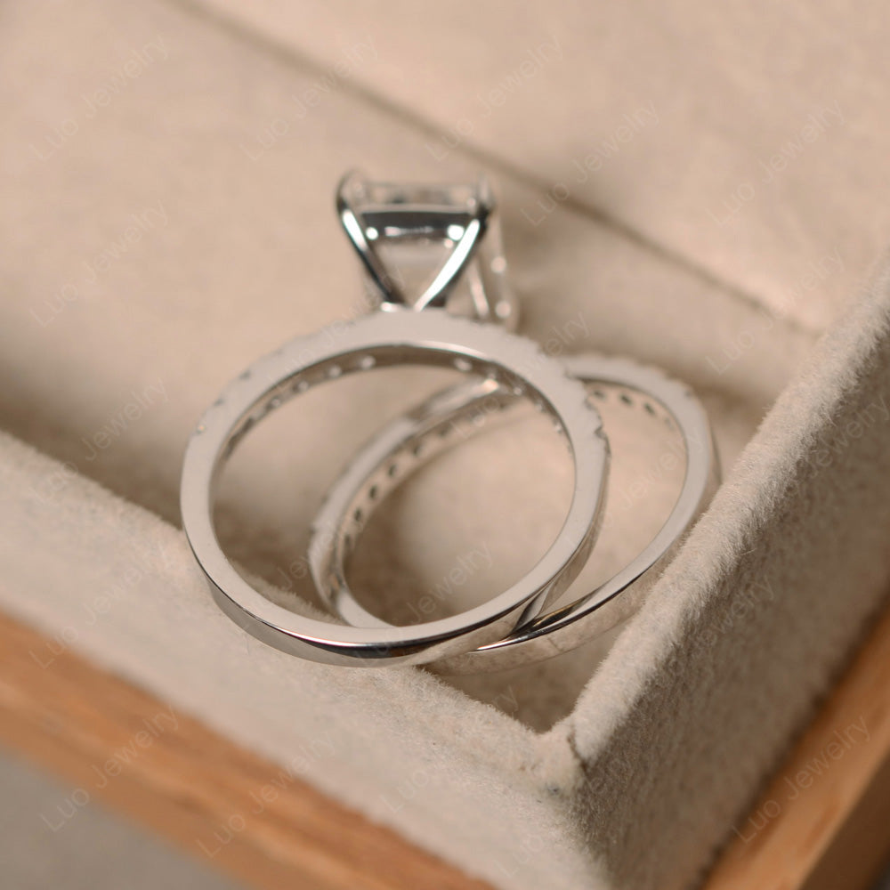 Emerald Cut White Topaz Bridal Set Wedding Ring - LUO Jewelry