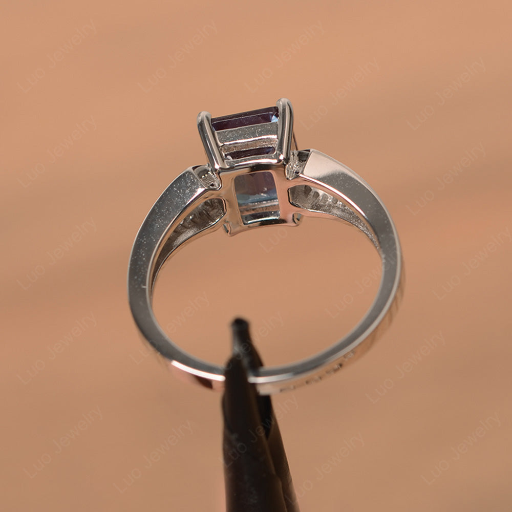 Emerald Cut Alexandrite Wedding Ring White Gold - LUO Jewelry