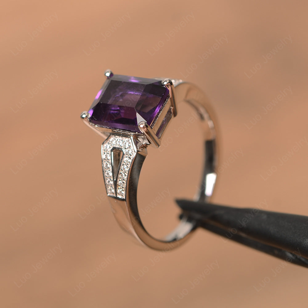 Emerald Cut Amethyst Wedding Ring White Gold - LUO Jewelry