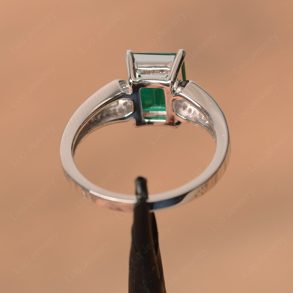 Emerald Cut Lab Emerald Wedding Ring White Gold - LUO Jewelry