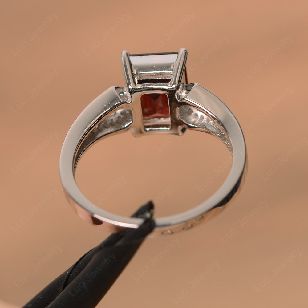 Emerald Cut Garnet Wedding Ring White Gold - LUO Jewelry