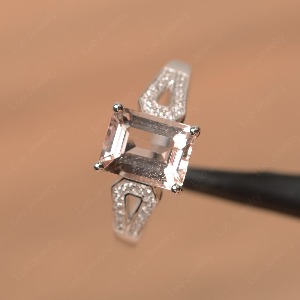 Emerald Cut Morganite Wedding Ring White Gold - LUO Jewelry