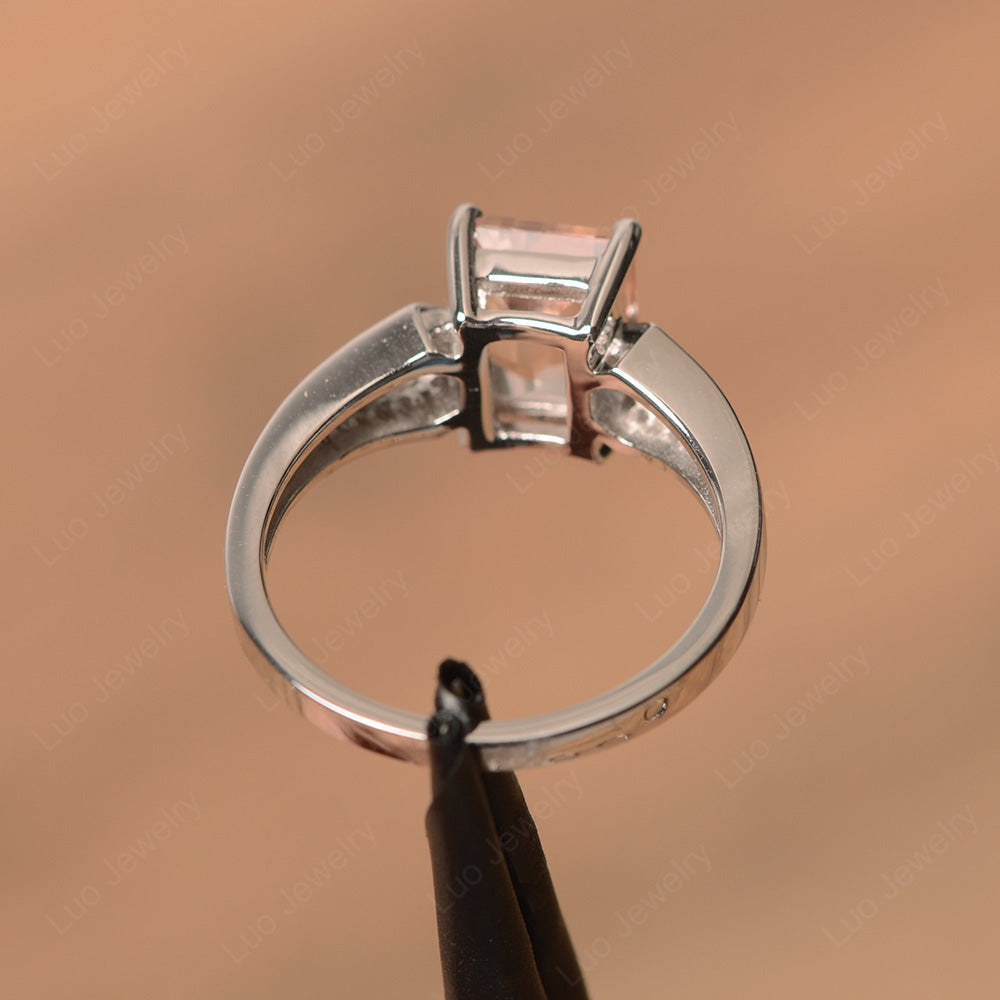 Emerald Cut Morganite Wedding Ring White Gold - LUO Jewelry