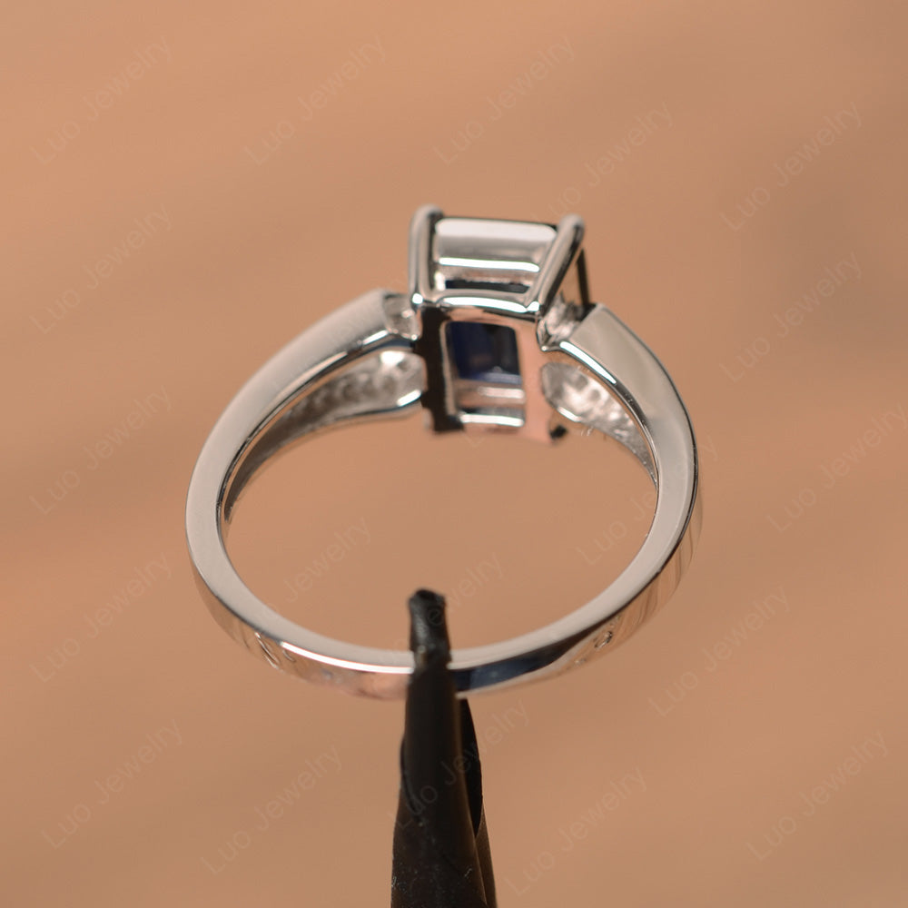Emerald Cut Lab Sapphire Wedding Ring White Gold - LUO Jewelry