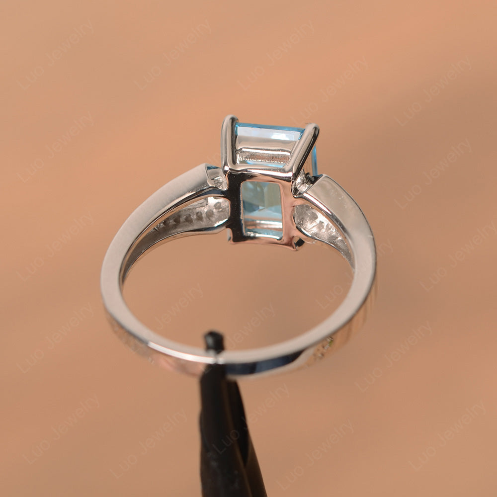 Emerald Cut Swiss Blue Topaz Wedding Ring White Gold - LUO Jewelry