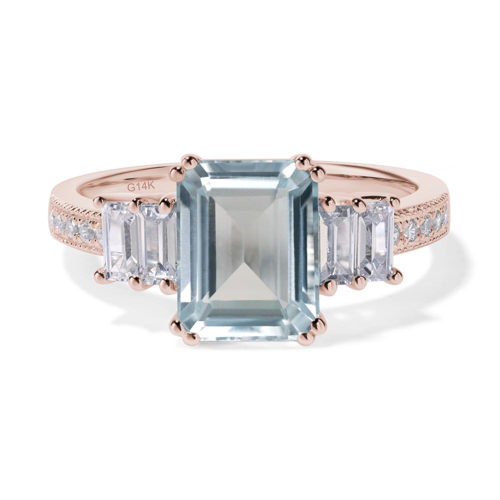 Emerald Cut Aquamarine Art Deco Milgrain Ring - LUO Jewelry #metal_14k rose gold