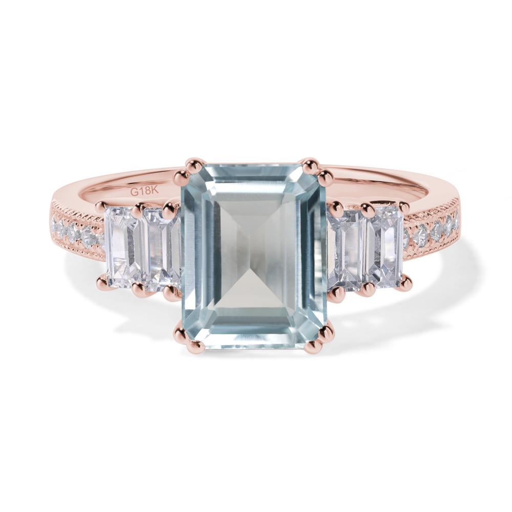 Emerald Cut Aquamarine Art Deco Milgrain Ring - LUO Jewelry #metal_18k rose gold