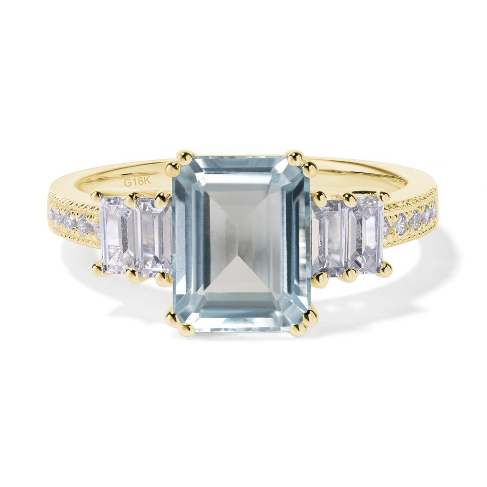Emerald Cut Aquamarine Art Deco Milgrain Ring - LUO Jewelry #metal_18k yellow gold