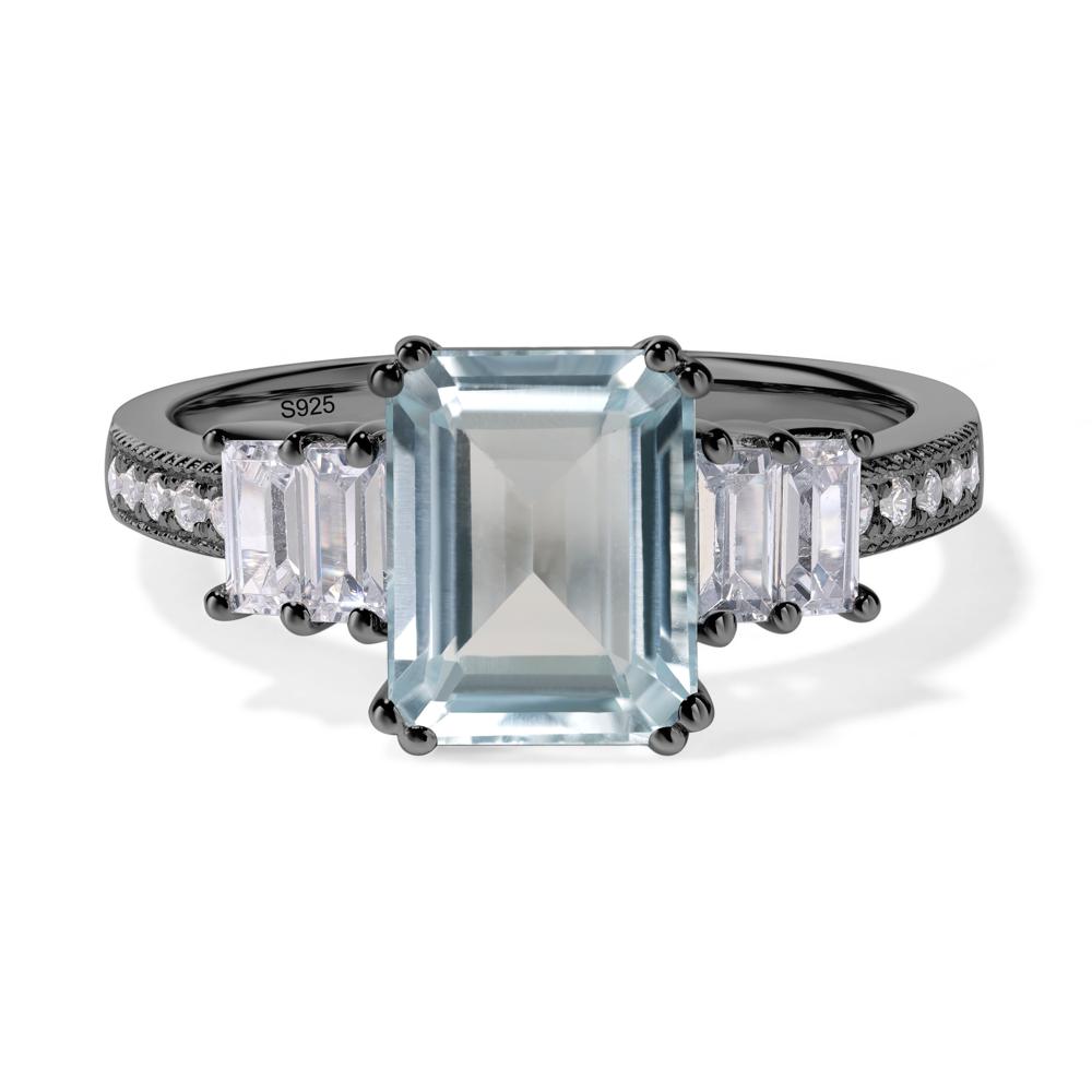 Emerald Cut Aquamarine Art Deco Milgrain Ring - LUO Jewelry #metal_black finish sterling silver
