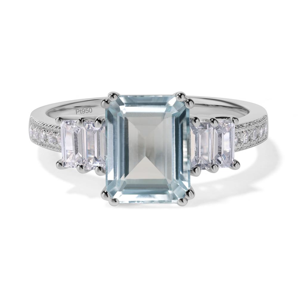 Emerald Cut Aquamarine Art Deco Milgrain Ring - LUO Jewelry #metal_platinum