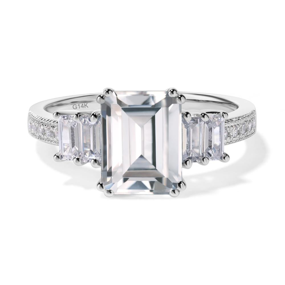 Emerald Cut Cubic Zirconia Art Deco Milgrain Ring - LUO Jewelry #metal_14k white gold