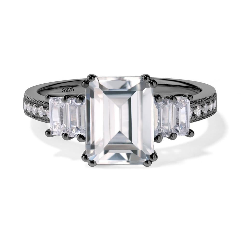 Emerald Cut Cubic Zirconia Art Deco Milgrain Ring - LUO Jewelry #metal_black finish sterling silver