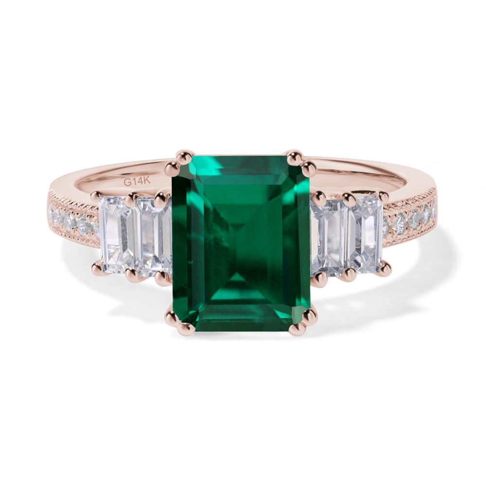 Emerald Cut Lab Emerald Art Deco Milgrain Ring - LUO Jewelry #metal_14k rose gold