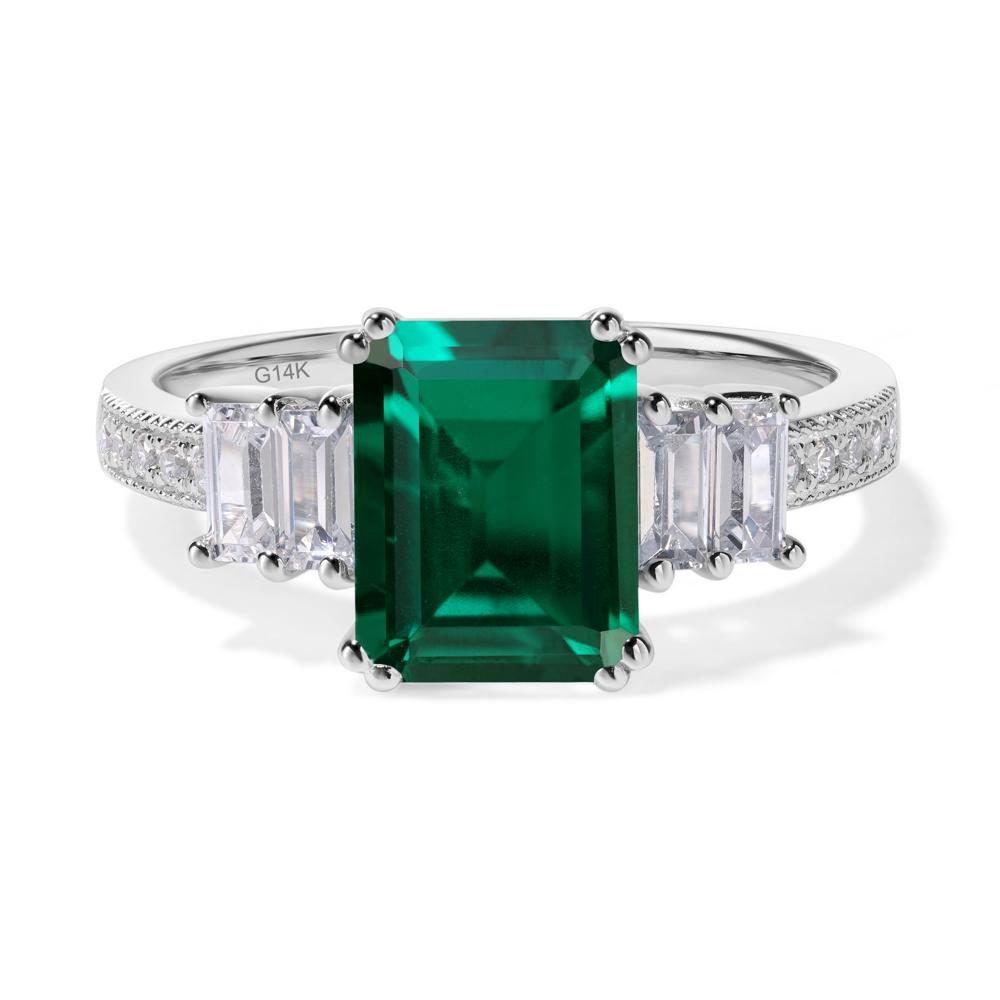 Emerald Cut Lab Emerald Art Deco Milgrain Ring - LUO Jewelry #metal_14k white gold