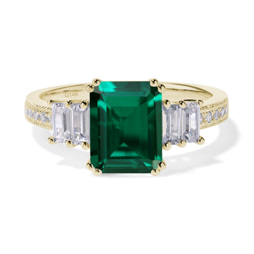 Emerald Cut Lab Emerald Art Deco Milgrain Ring - LUO Jewelry #metal_14k yellow gold