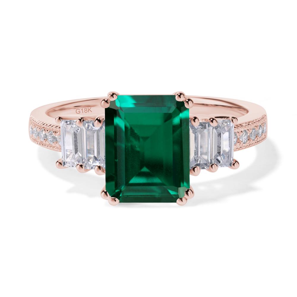 Emerald Cut Lab Emerald Art Deco Milgrain Ring - LUO Jewelry #metal_18k rose gold