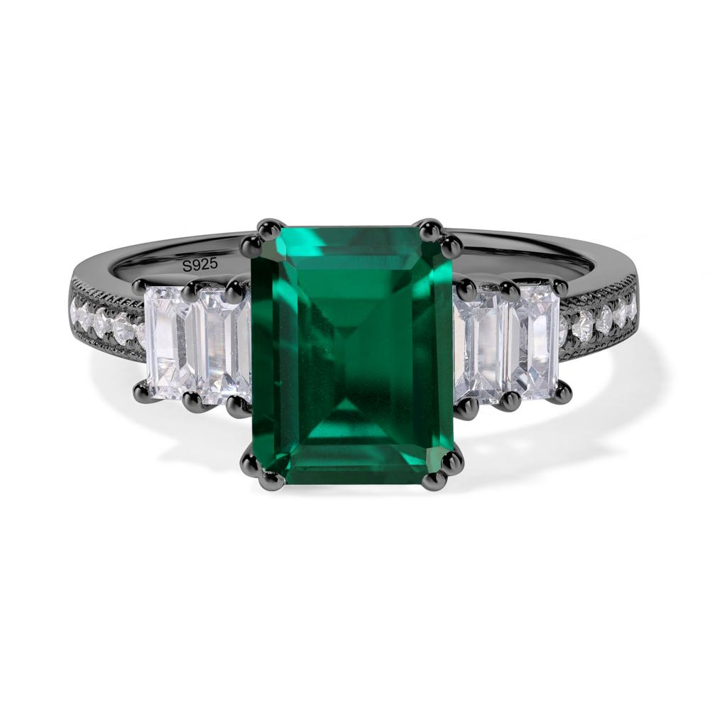 Emerald Cut Lab Emerald Art Deco Milgrain Ring - LUO Jewelry #metal_black finish sterling silver