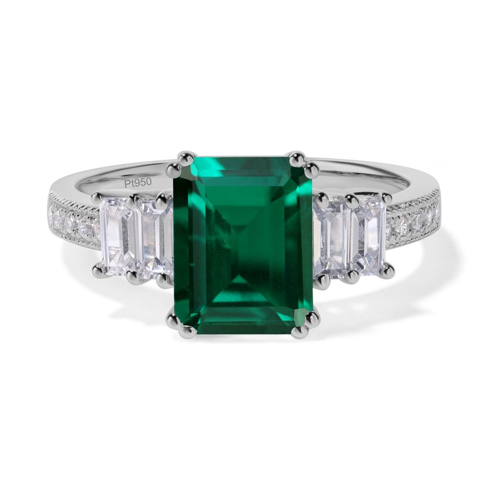 Emerald Cut Lab Emerald Art Deco Milgrain Ring - LUO Jewelry #metal_platinum