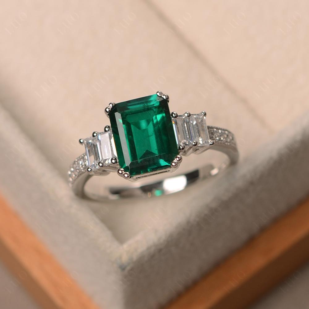 Emerald Cut Lab Emerald Art Deco Milgrain Ring - LUO Jewelry